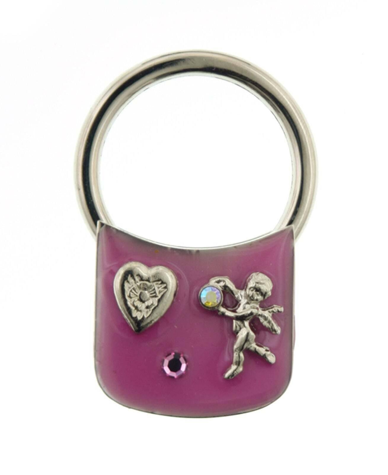 1928 Jewelry Enamel With Heart And Angel Ab Crystal Key Ring