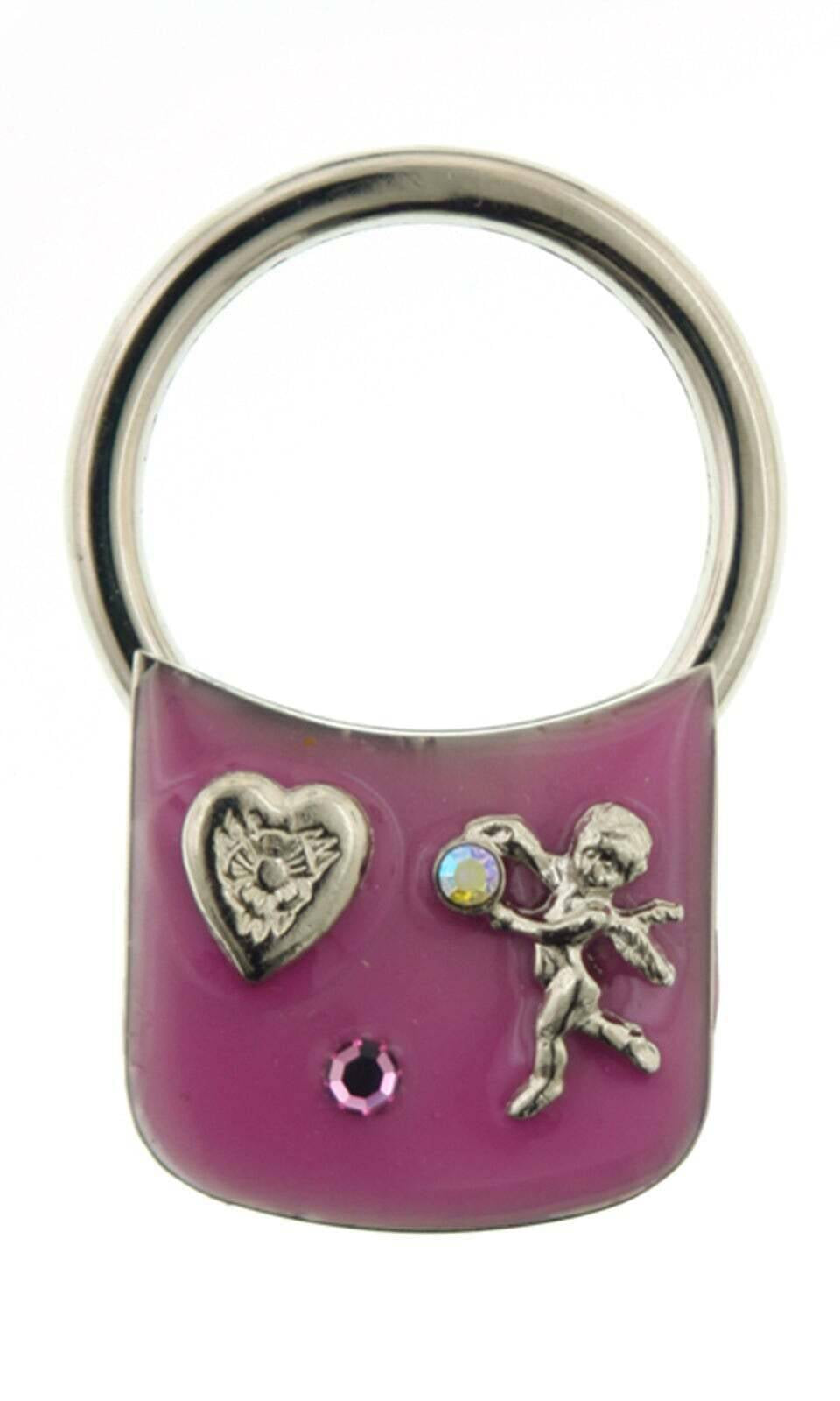 1928 Jewelry Enamel With Heart And Angel Ab Crystal Key Ring