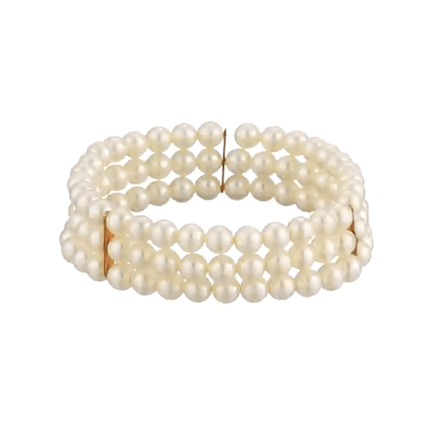 1928 Bridal Oceano 6mm Ivory Faux Pearl 3-Row Stretch Bracelet