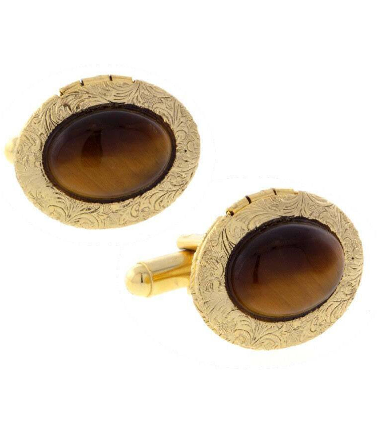 1928 Jewelry Classic Oval Stone Locket Cufflinks