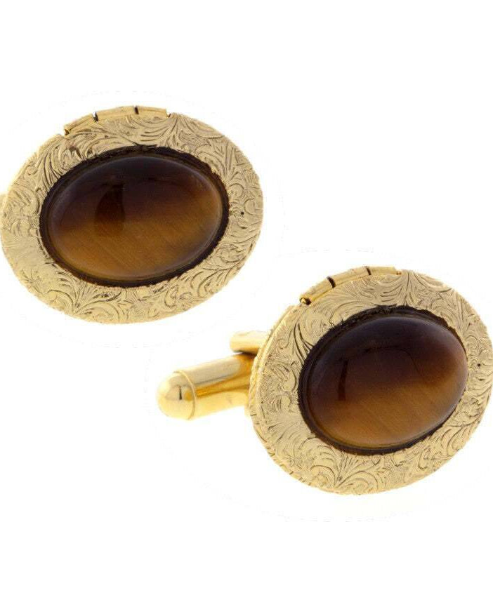 1928 Jewelry Classic Oval Stone Locket Cufflinks