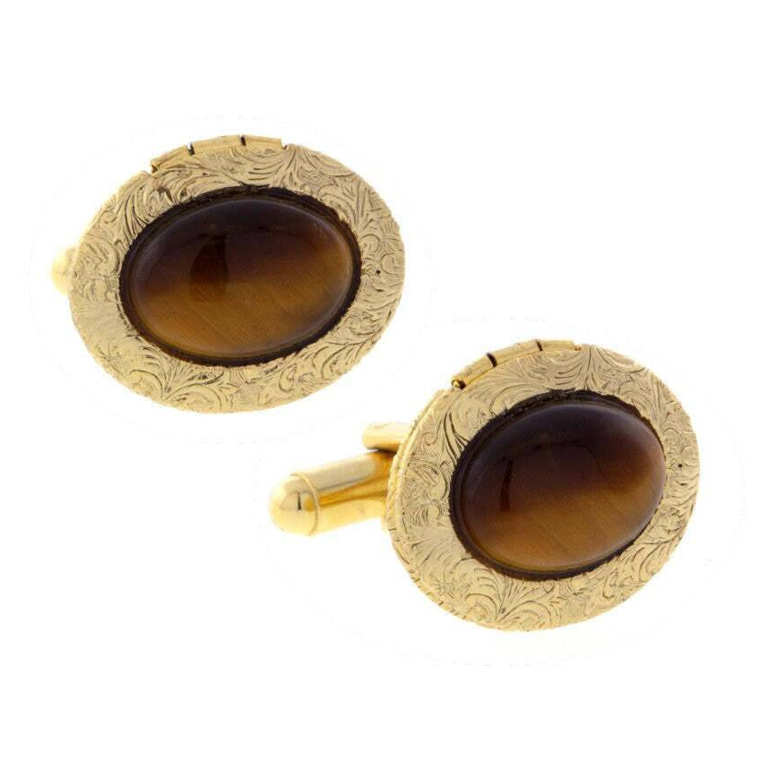 1928 Jewelry Classic Oval Stone Locket Cufflinks