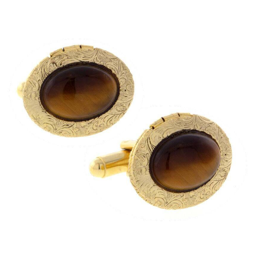 1928 Jewelry Classic Oval Stone Locket Cufflinks