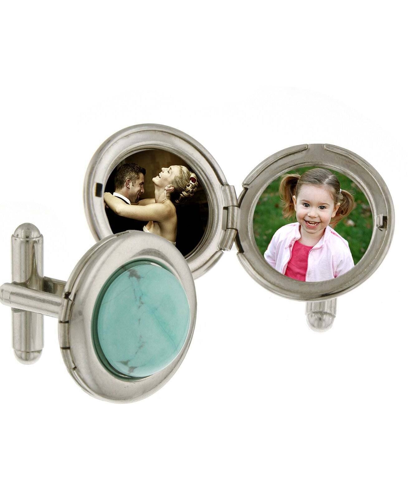 1928 Jewelry Round Semi Precious Gemstone Locket Cufflinks