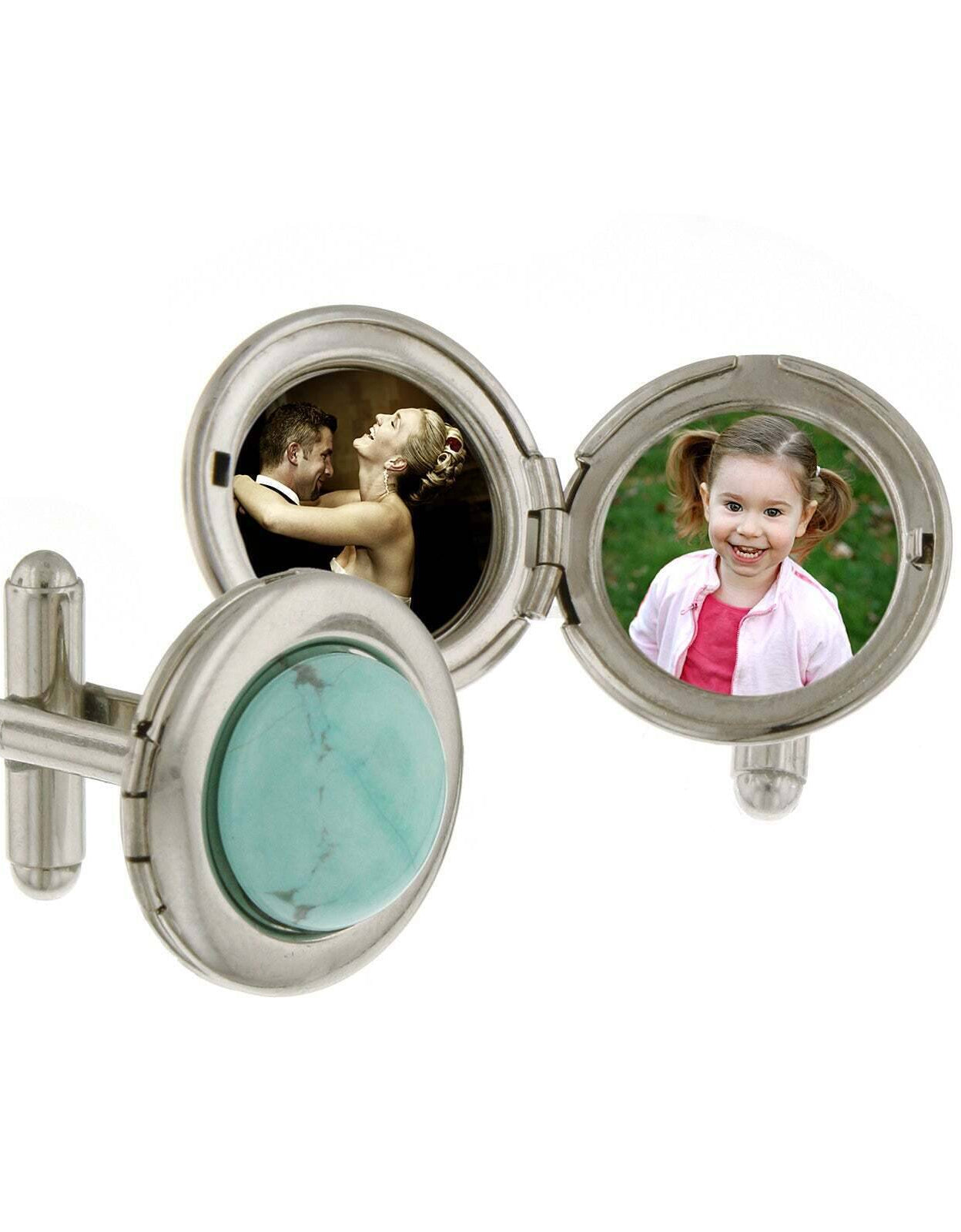 1928 Jewelry Round Semi Precious Gemstone Locket Cufflinks