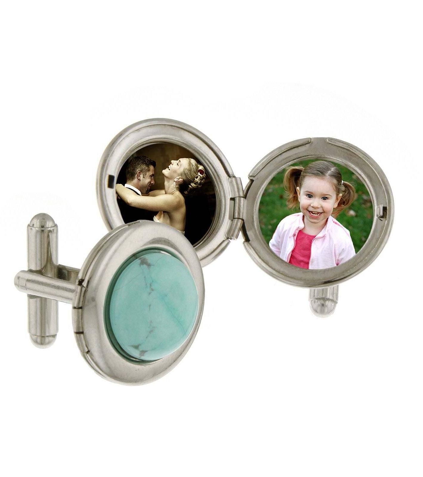 1928 Jewelry Round Semi Precious Gemstone Locket Cufflinks