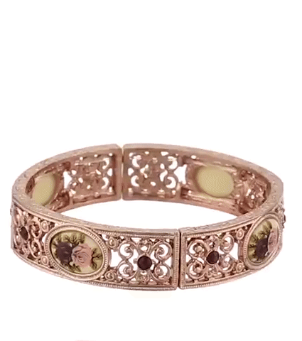 1928 Jewelry Manor House Rose Purple Crystal Flower Stretch Bracelet