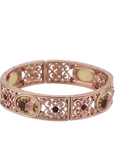 1928 Jewelry Manor House Rose Purple Crystal Flower Stretch Bracelet