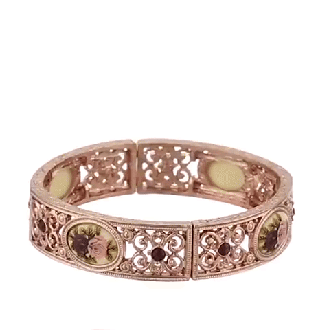 1928 Jewelry Manor House Rose Purple Crystal Flower Stretch Bracelet