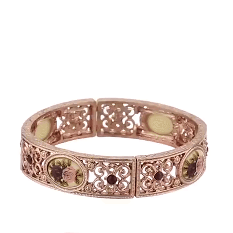 1928 Jewelry Manor House Rose Purple Crystal Flower Stretch Bracelet