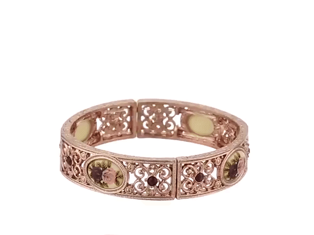 1928 Jewelry Manor House Rose Purple Crystal Flower Stretch Bracelet