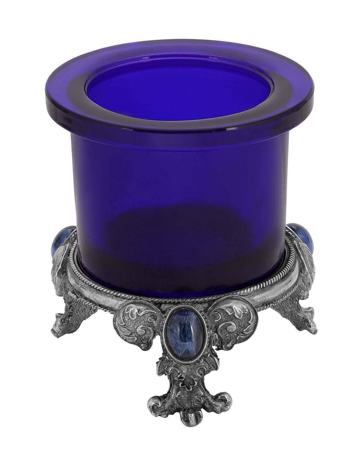 1928 Jewelry Pewter Votive Oval Stone Glass Candle Holder