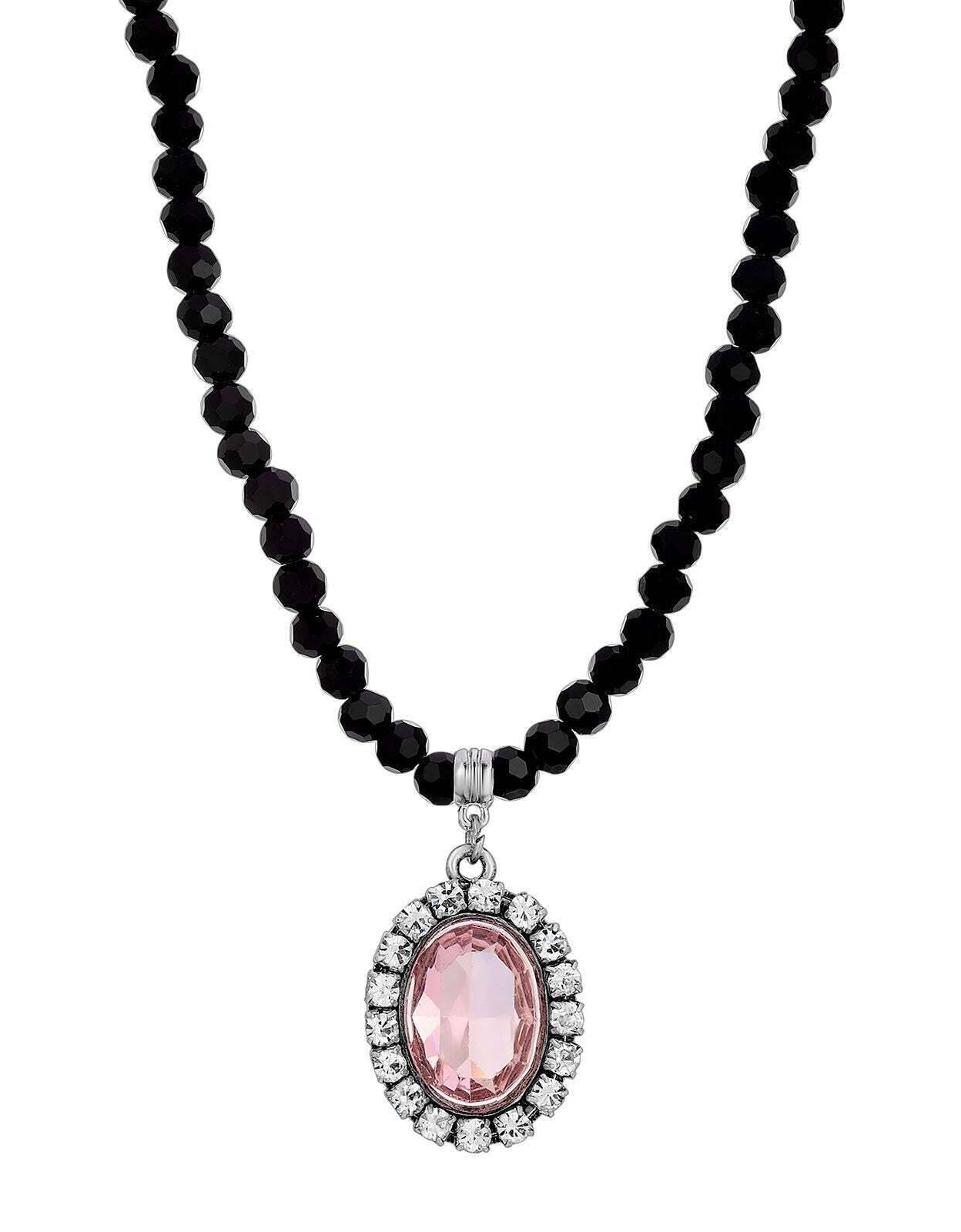 1928 Jewelry Regal Austrian Crystal Pendant Strand Necklace 15" + 3" Extender