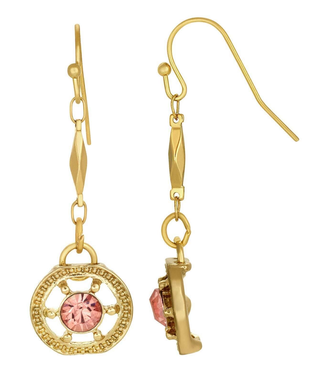 1928 Jewelry Round Ornate Crystal Drop Earrings