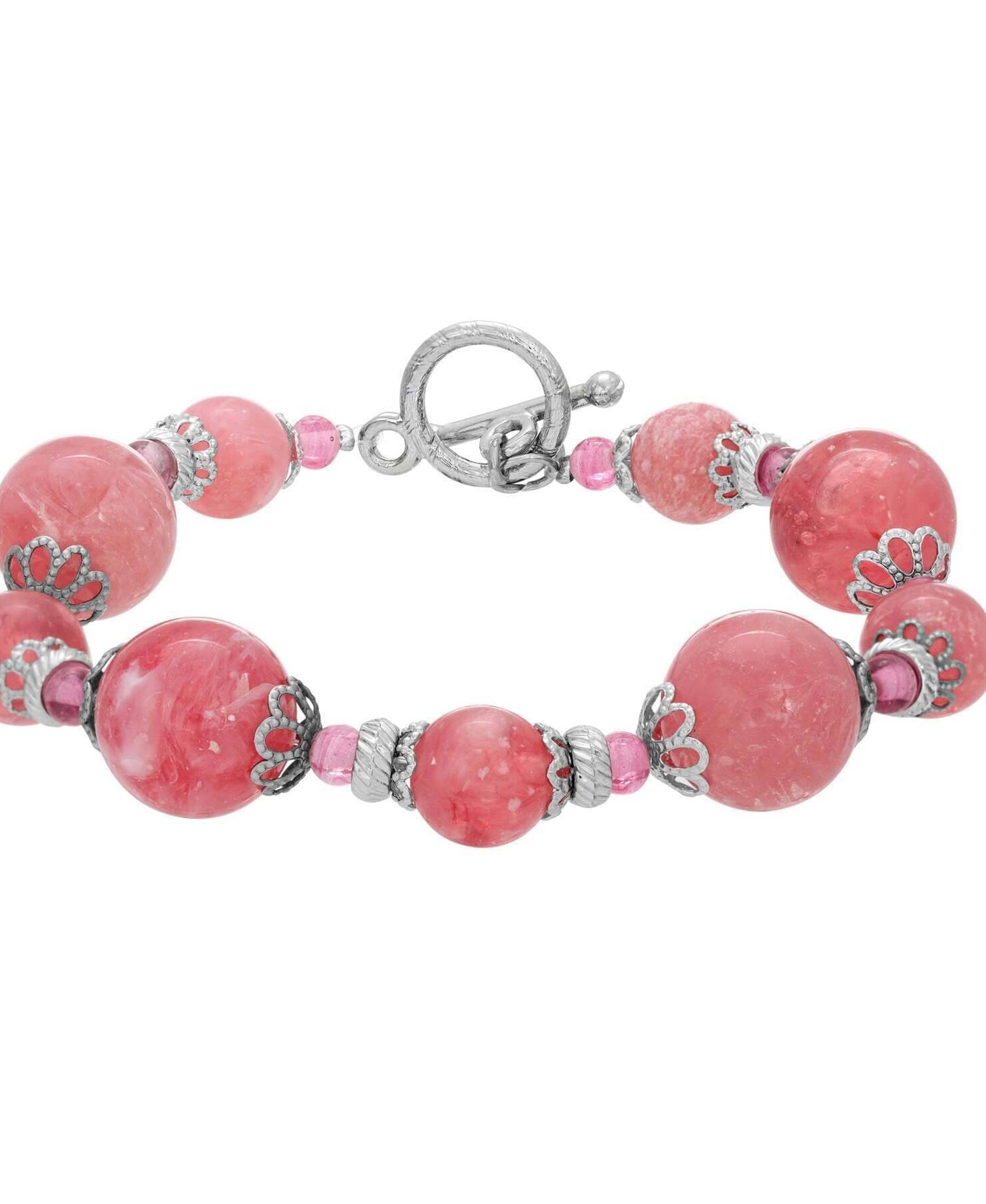 1928 Jewelry Roseate Paradise Oval Coral Quartz Stone & Pink Crystals Toggle Bracelet