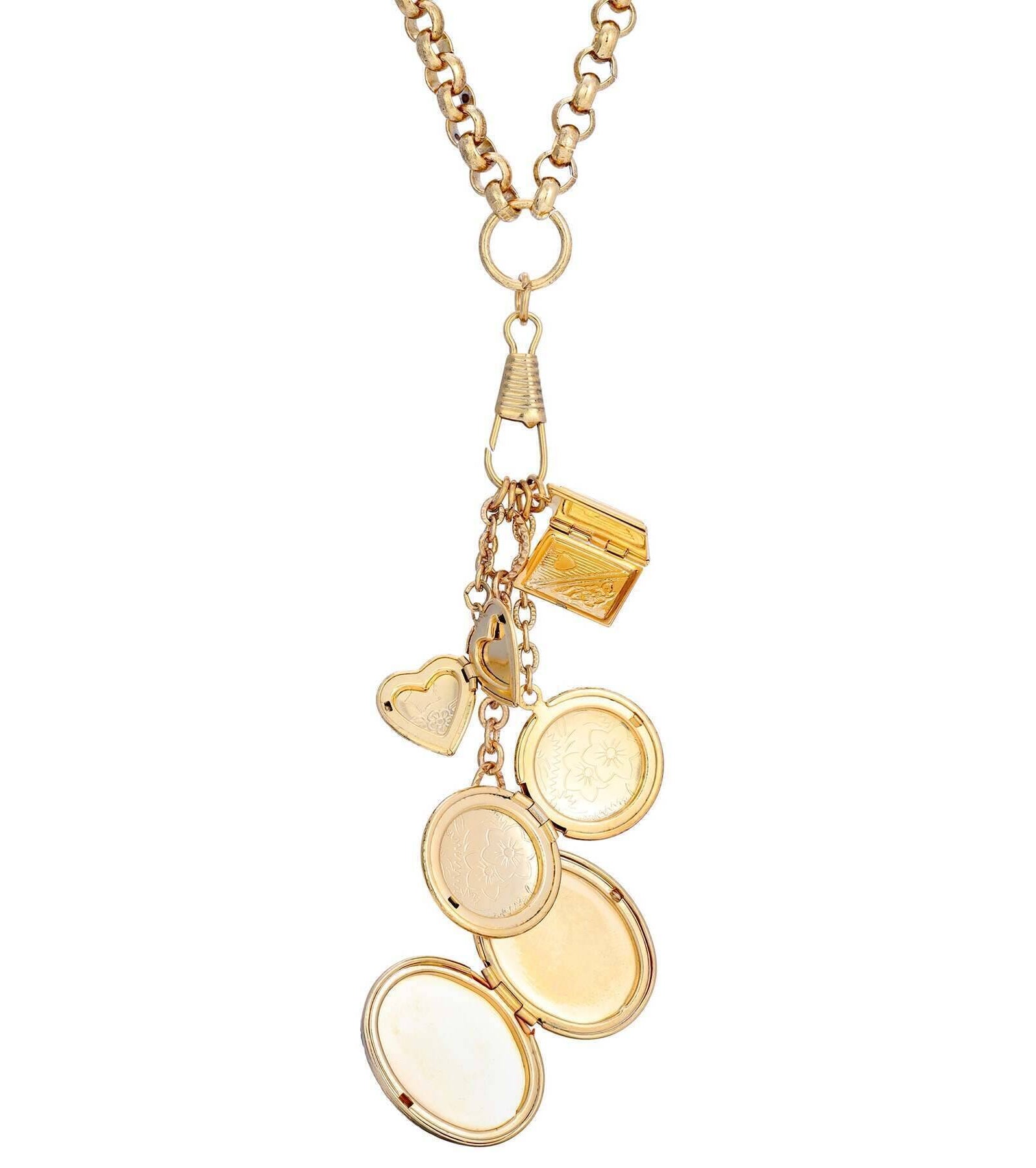 1928 Jewelry Victorian Art Locket Plus Book & Heart Lockets Necklace 28"