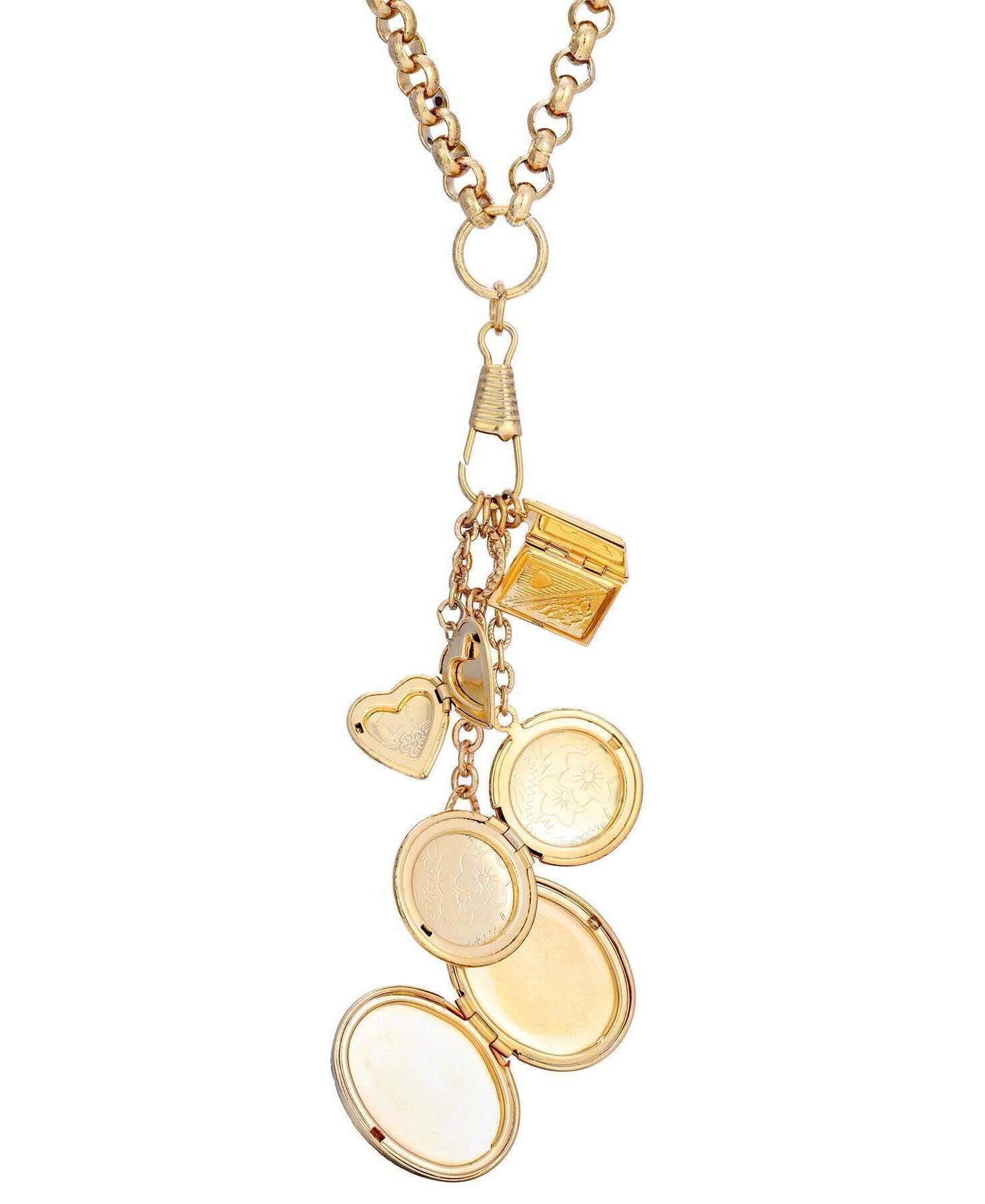 1928 Jewelry Victorian Art Locket Plus Book & Heart Lockets Necklace 28"