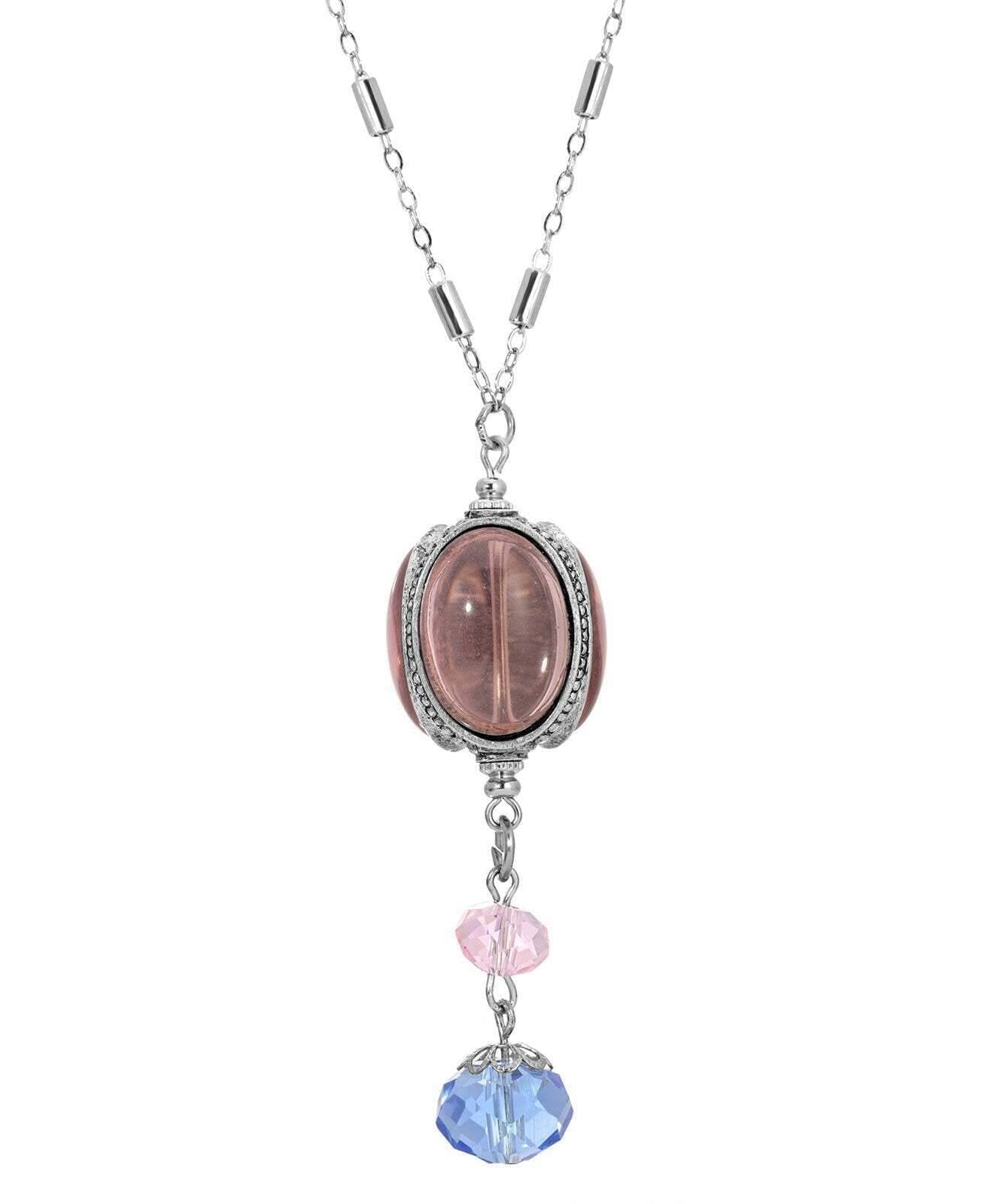 1928 Jewelry 3 Sided Transparent Stone Spinner Drop Necklace 28"