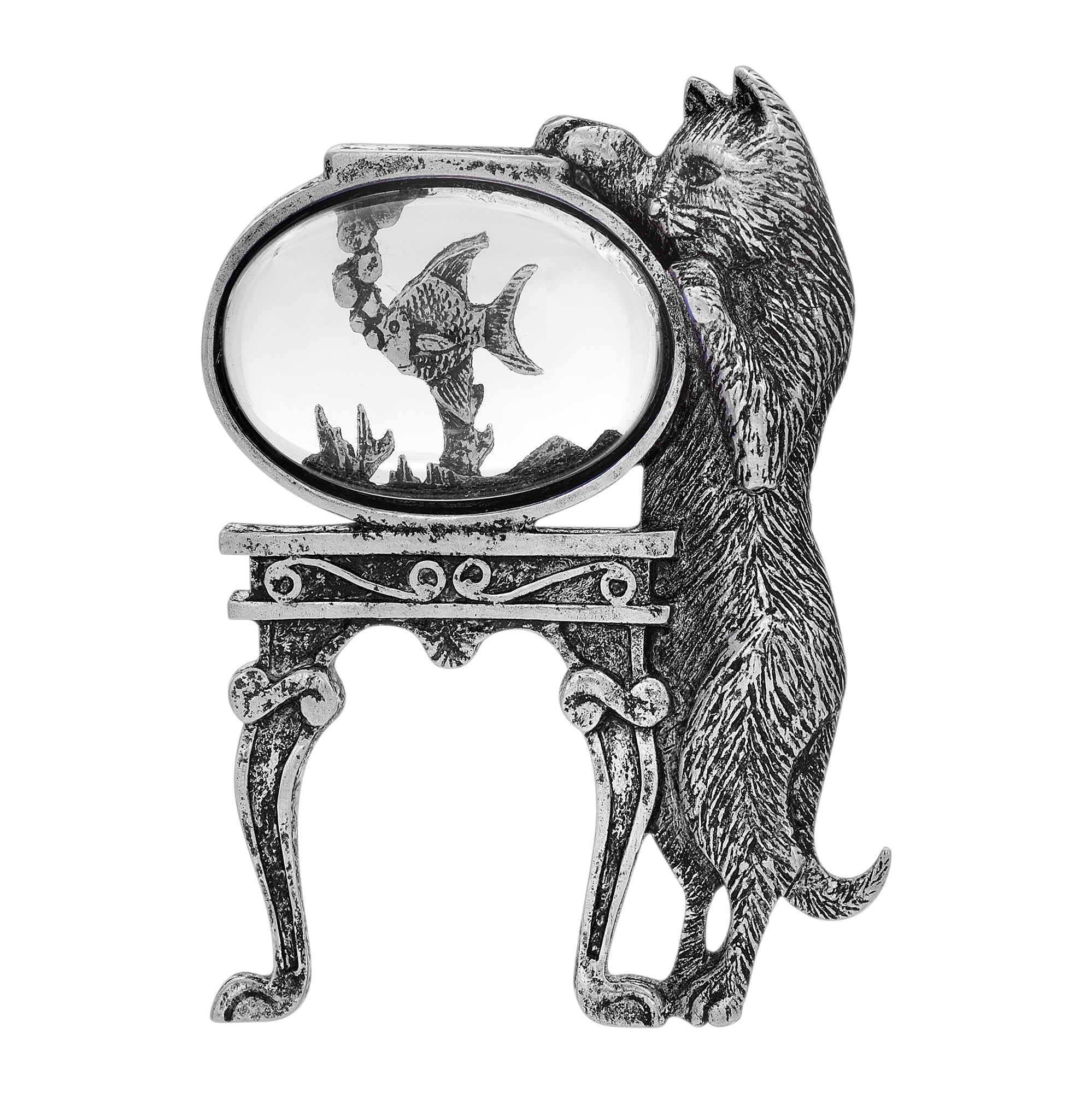 1928 Jewelry Curious Cat and Fishbowl Pin