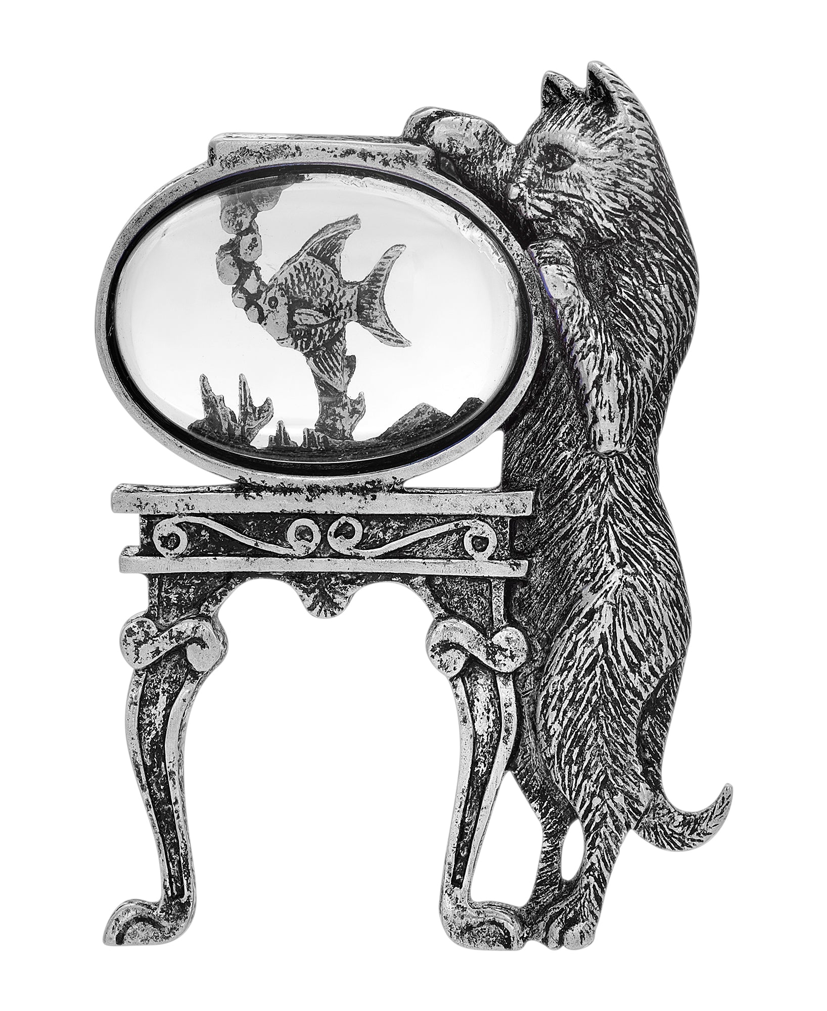 1928 Jewelry Curious Cat and Fishbowl Pin