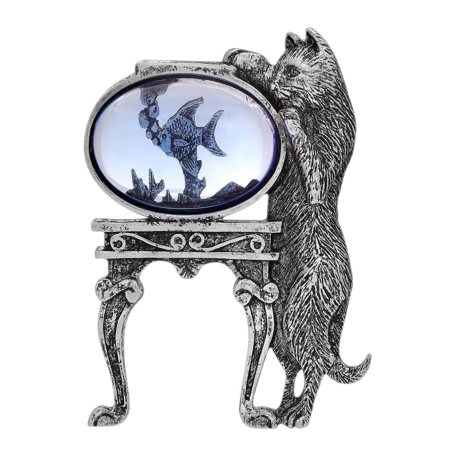 1928 Jewelry Curious Cat and Fishbowl Pin