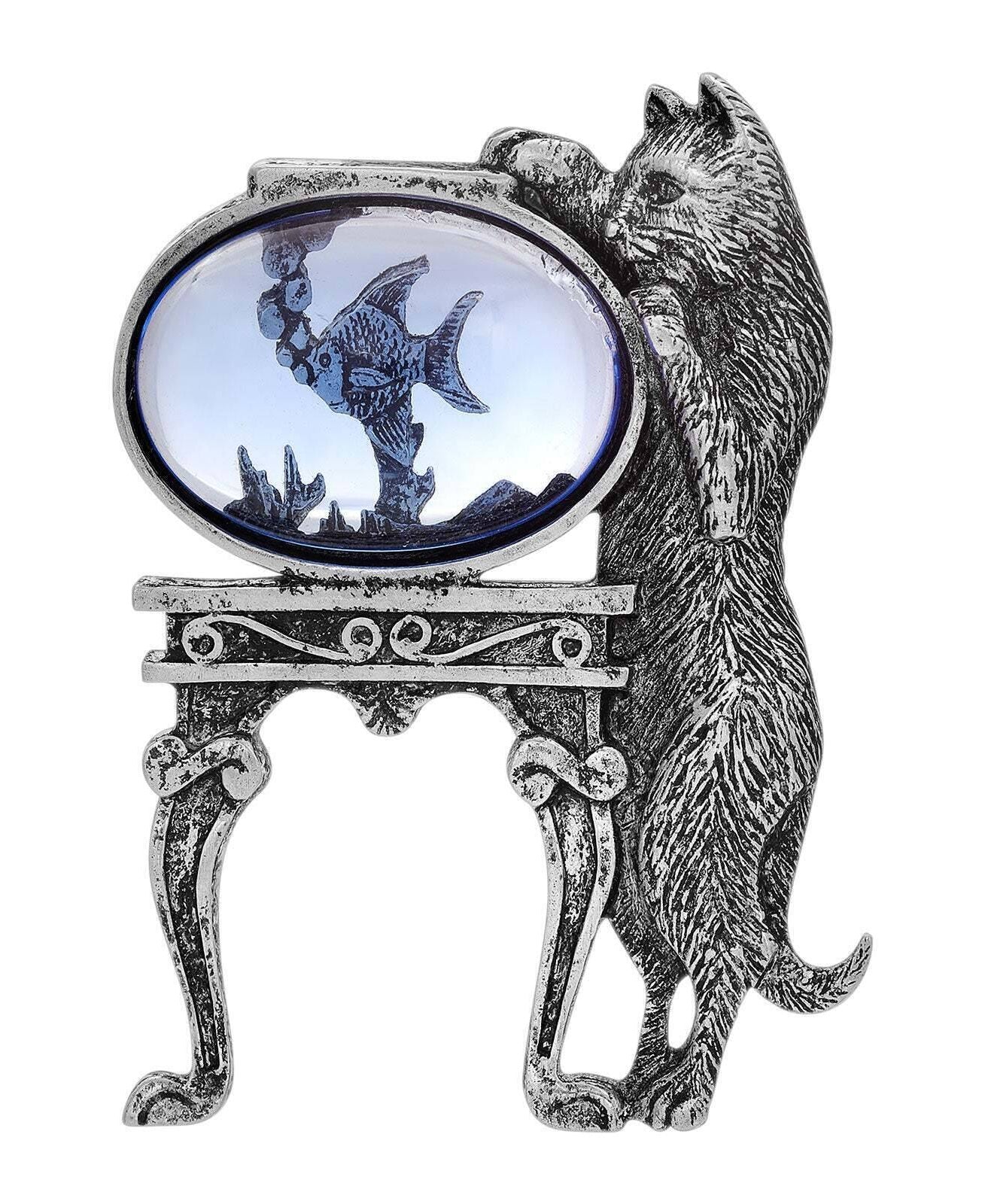 1928 Jewelry Curious Cat and Fishbowl Pin