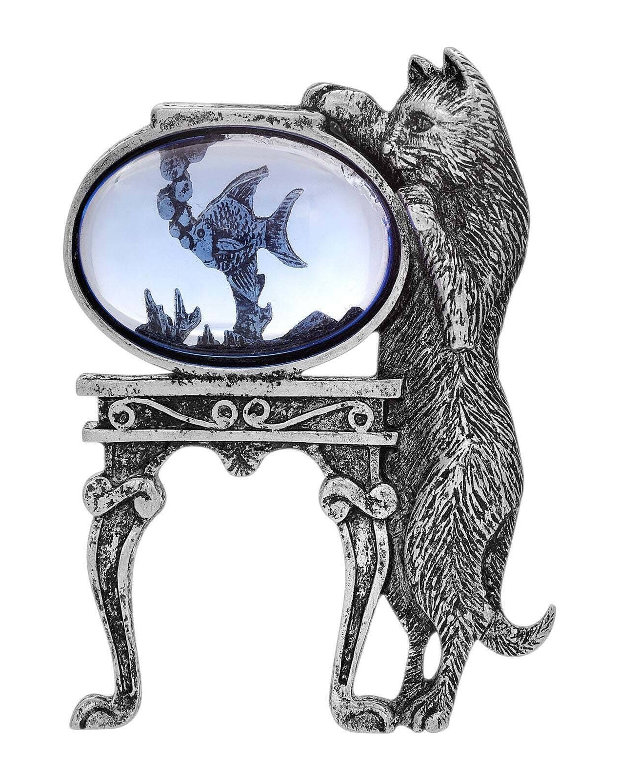 1928 Jewelry Curious Cat and Fishbowl Pin