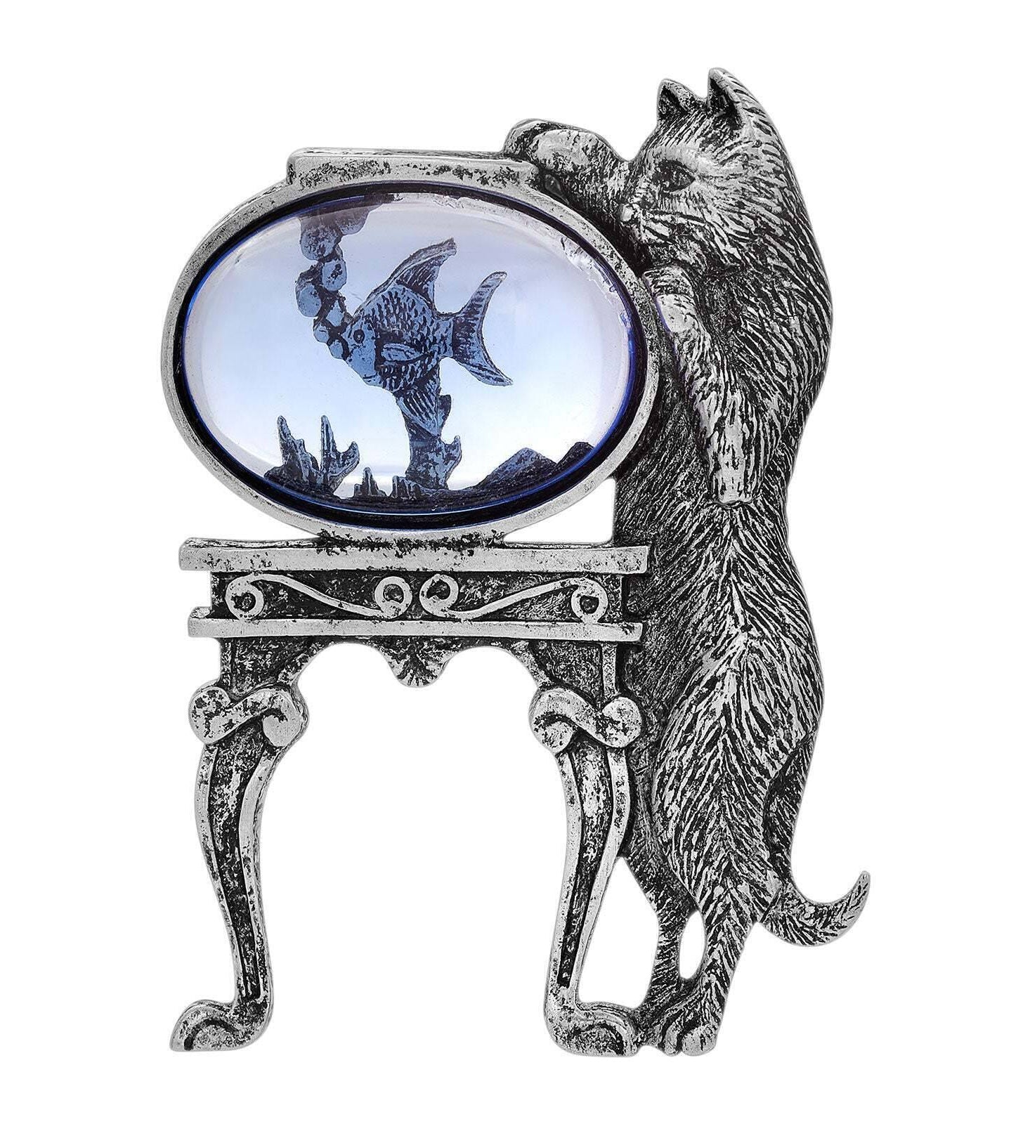 1928 Jewelry Curious Cat and Fishbowl Pin
