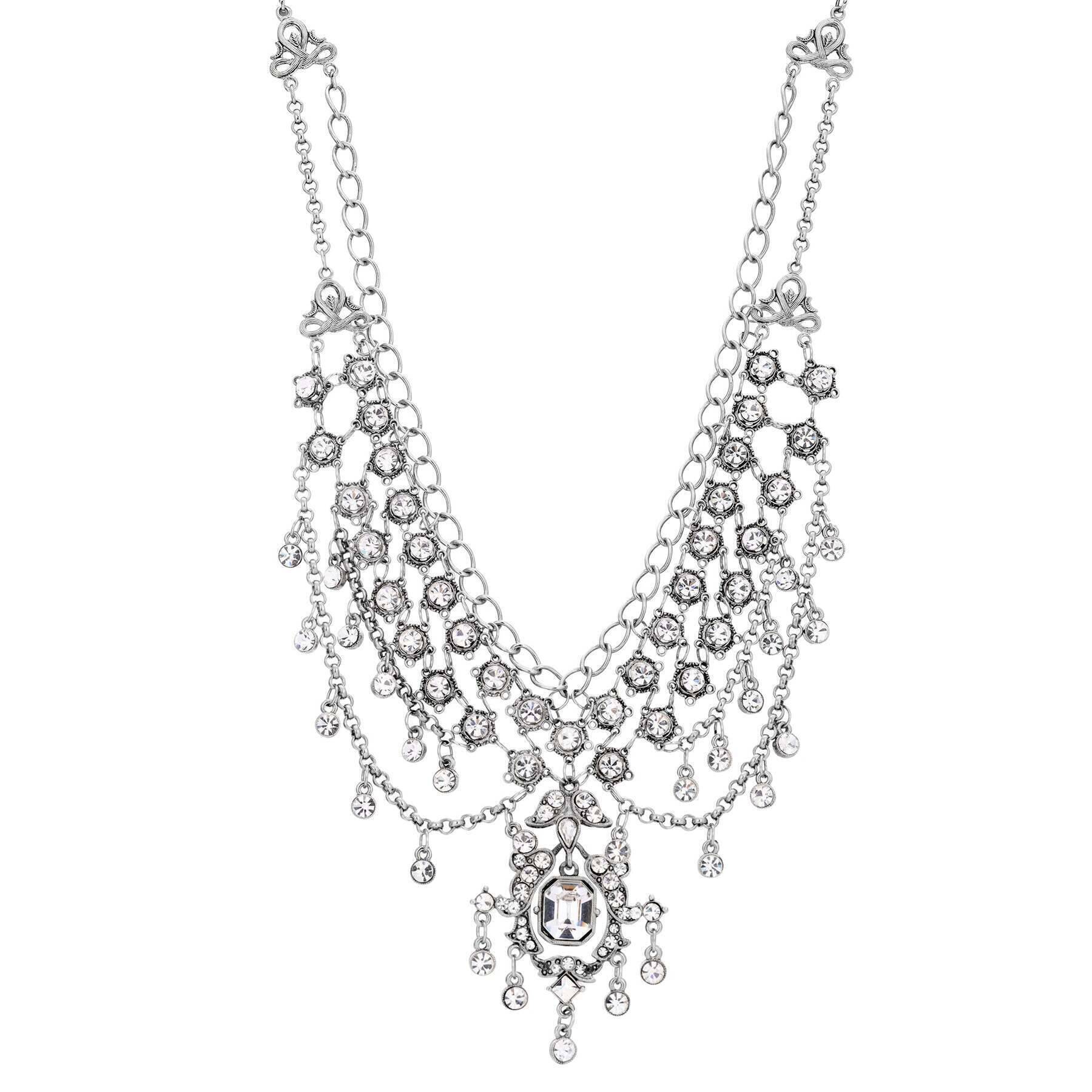 1928 Jewelry Crystal Enchantment Bib Necklace 13" + 3" Extension