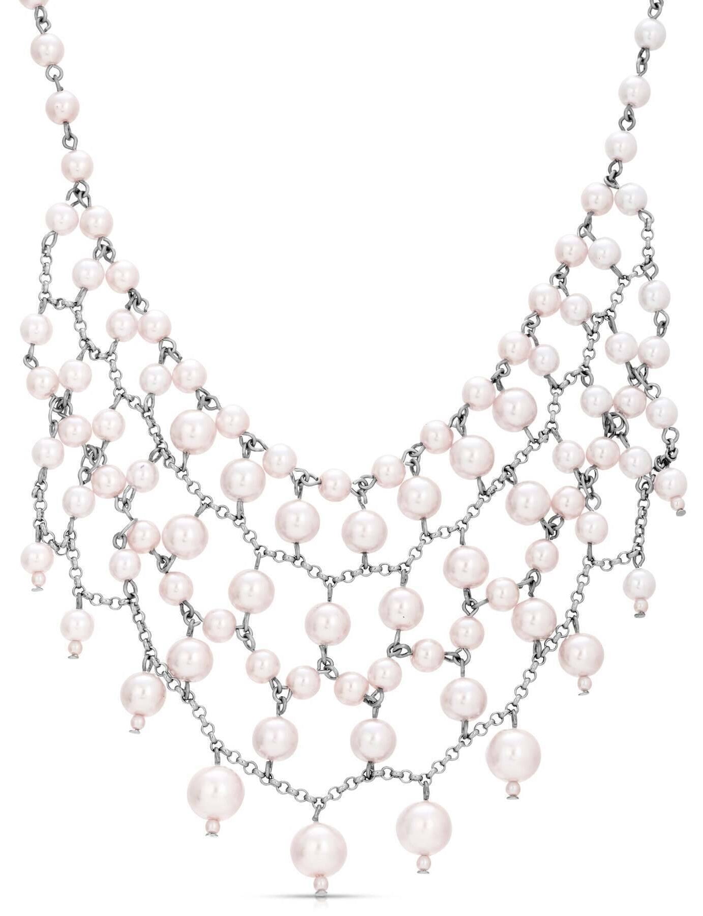 1928 Jewelry Glam Multi Layered Beaded Bib Necklace 13"