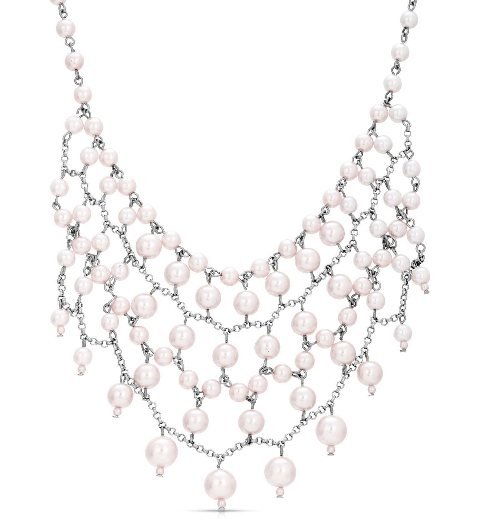 1928 Jewelry Glam Multi Layered Beaded Bib Necklace 13"