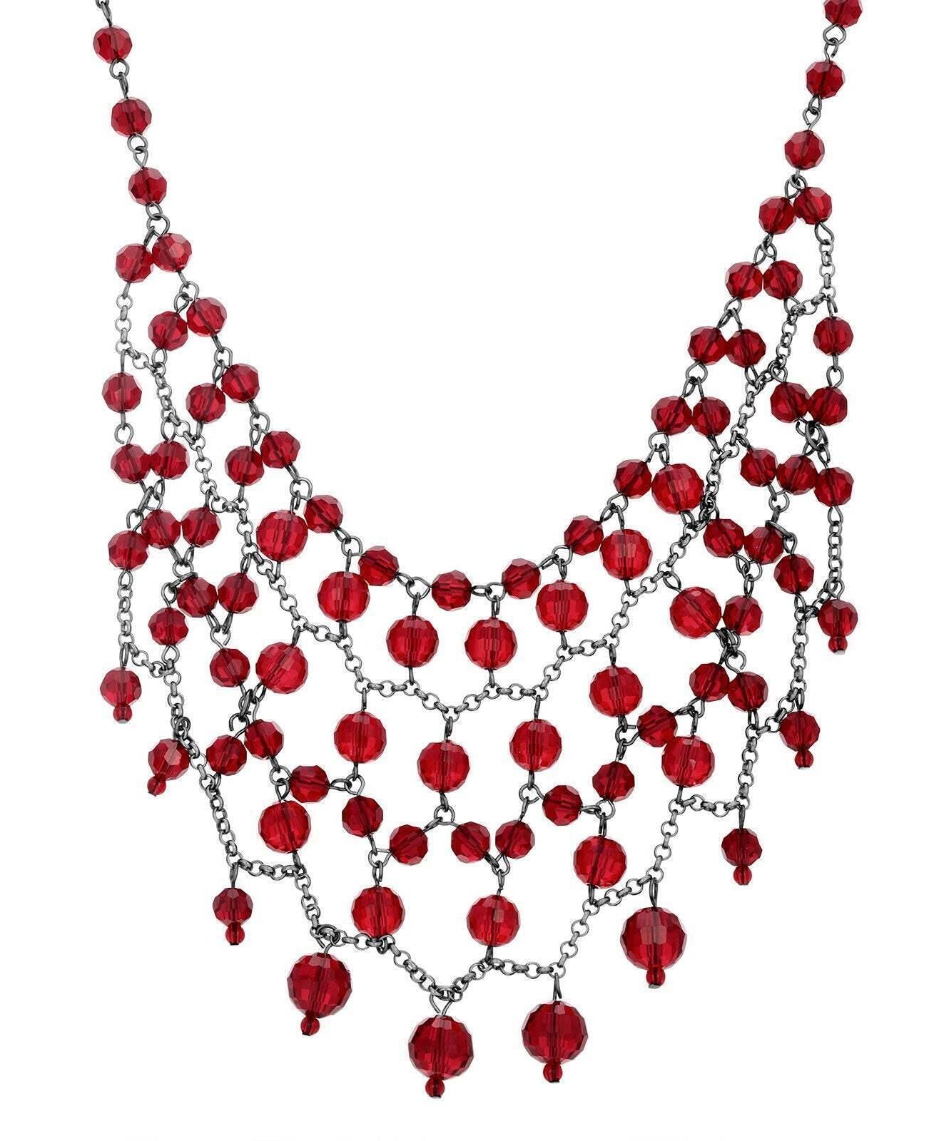 1928 Jewelry Glam Multi Layered Beaded Bib Necklace 13"