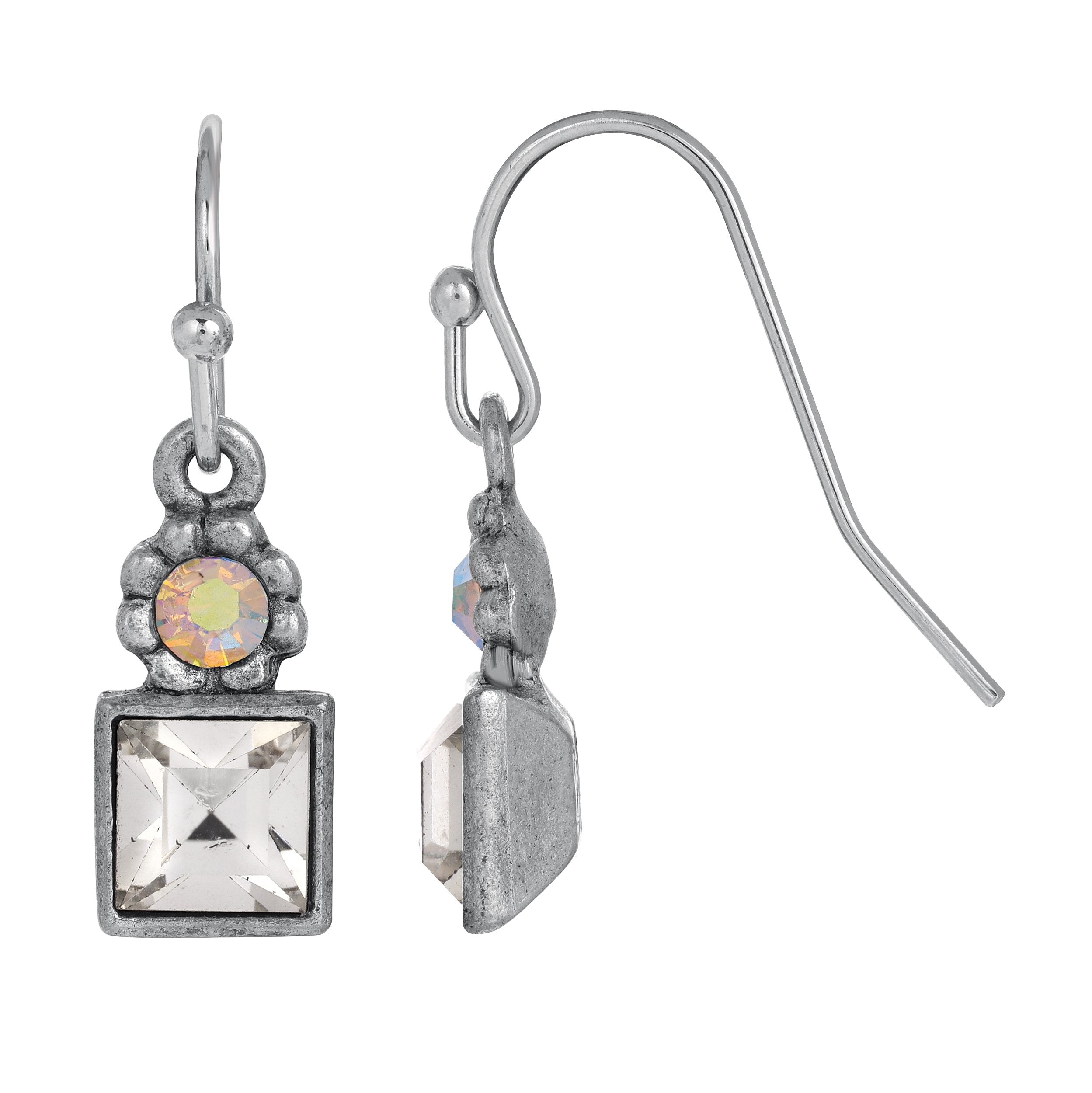 1928 Jewelry Round And Square Sparkling Crystal Drop Earrings