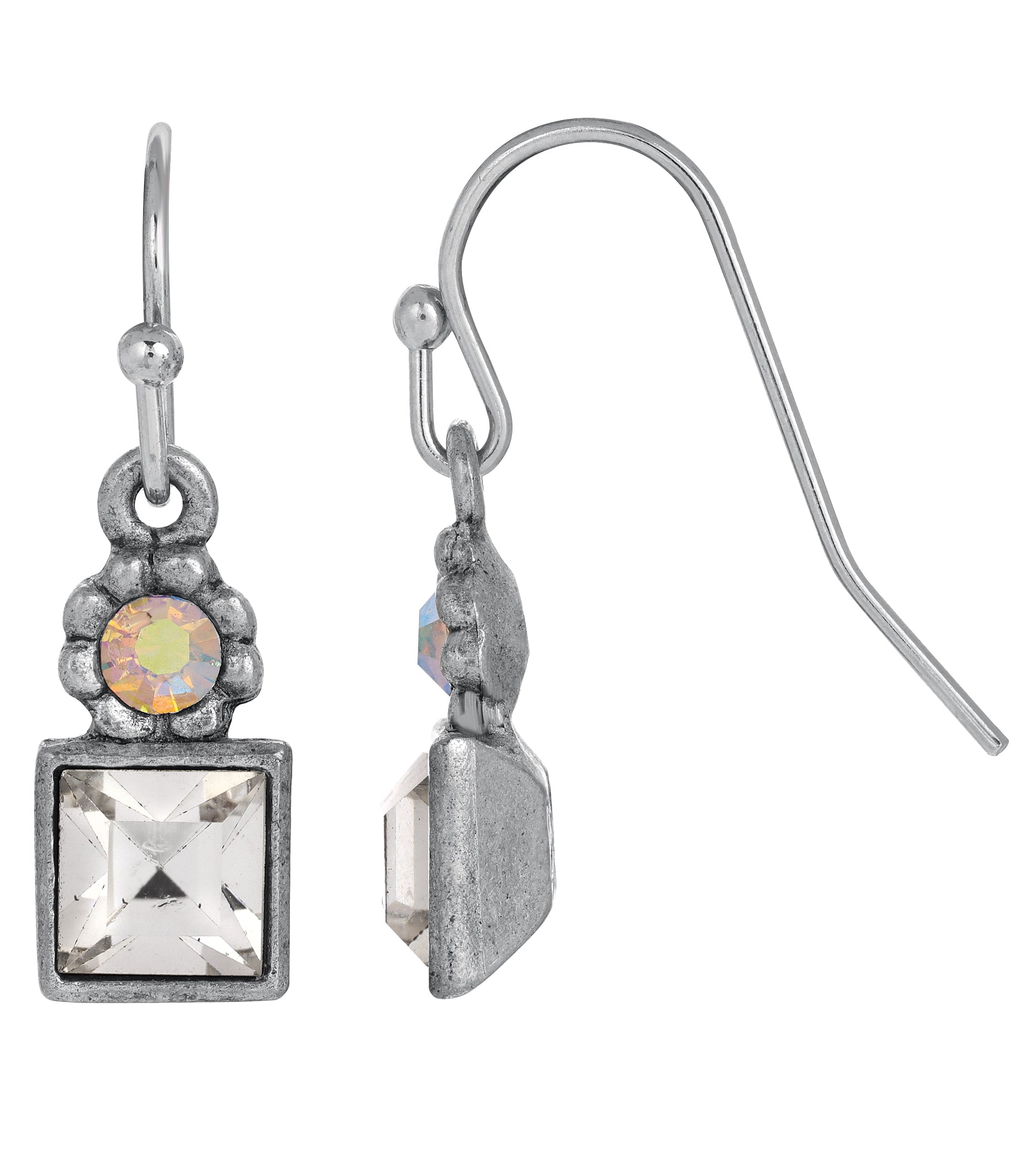 1928 Jewelry Round And Square Sparkling Crystal Drop Earrings