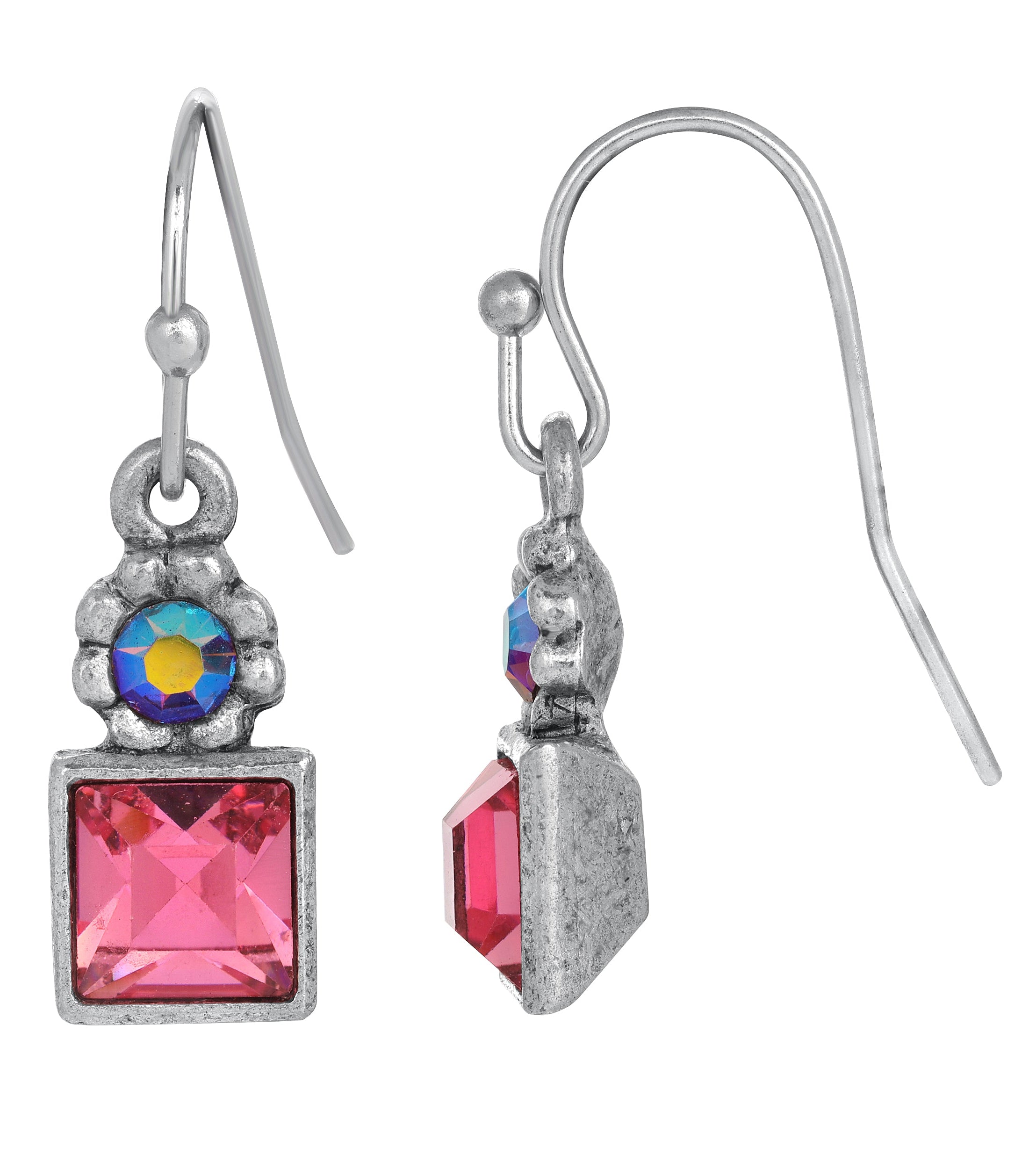 1928 Jewelry Round And Square Sparkling Crystal Drop Earrings