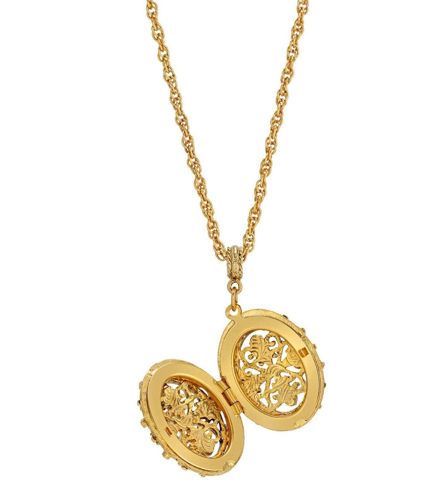 1928 Jewelry Oval Filigree Cross Double Sided Locket Necklace 30"