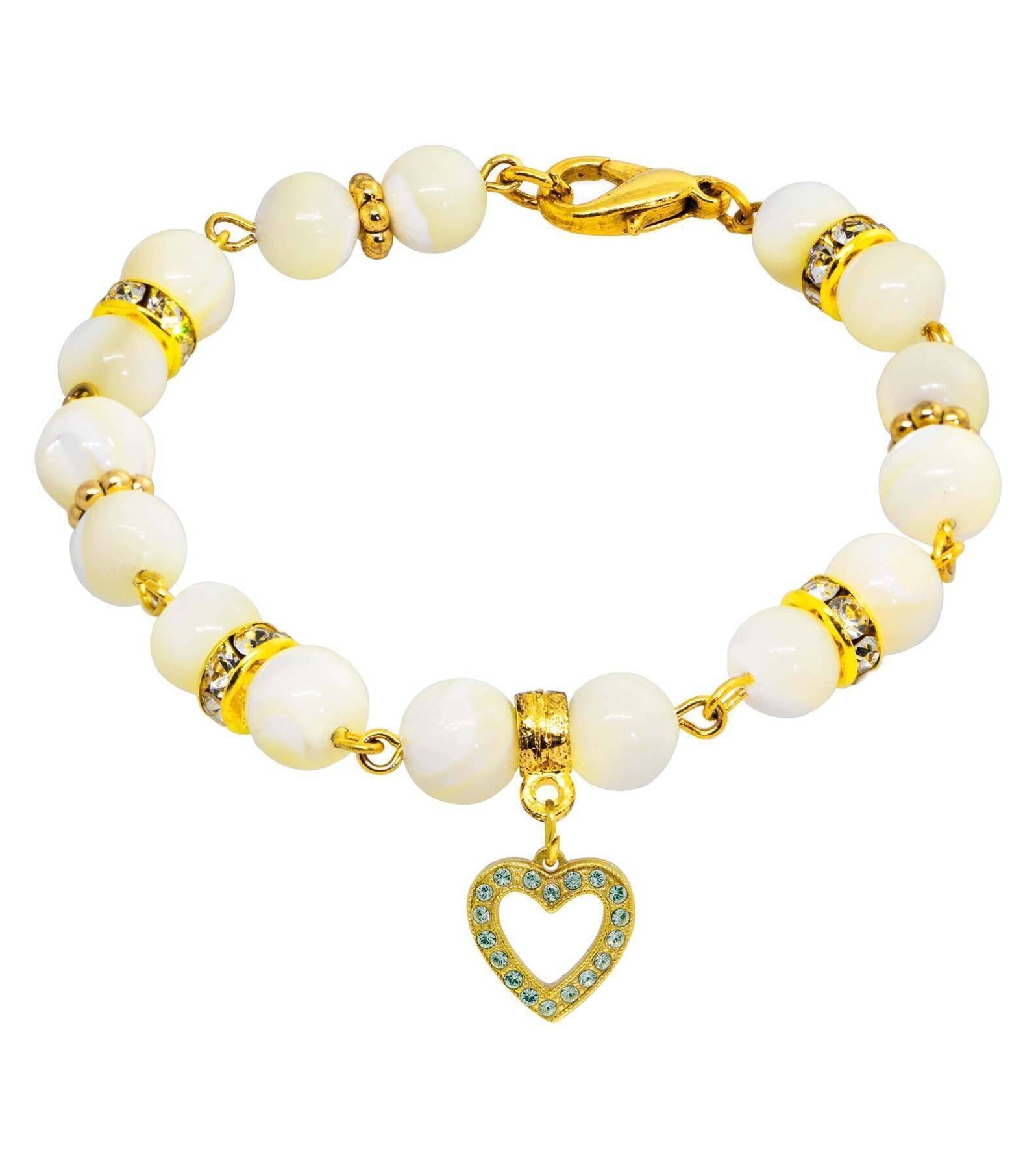 1928 Jewelry Mother of Pearl Crystal Birthstone Heart Charm Bracelet