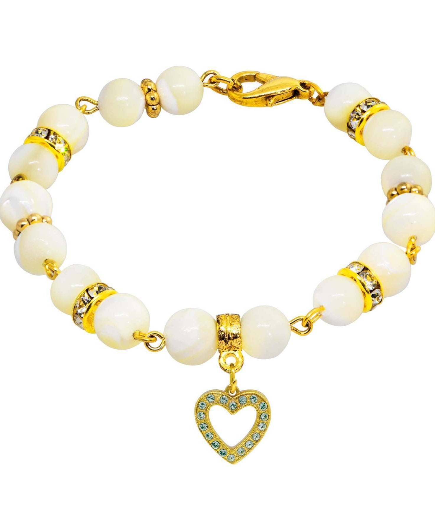1928 Jewelry Mother of Pearl Crystal Birthstone Heart Charm Bracelet