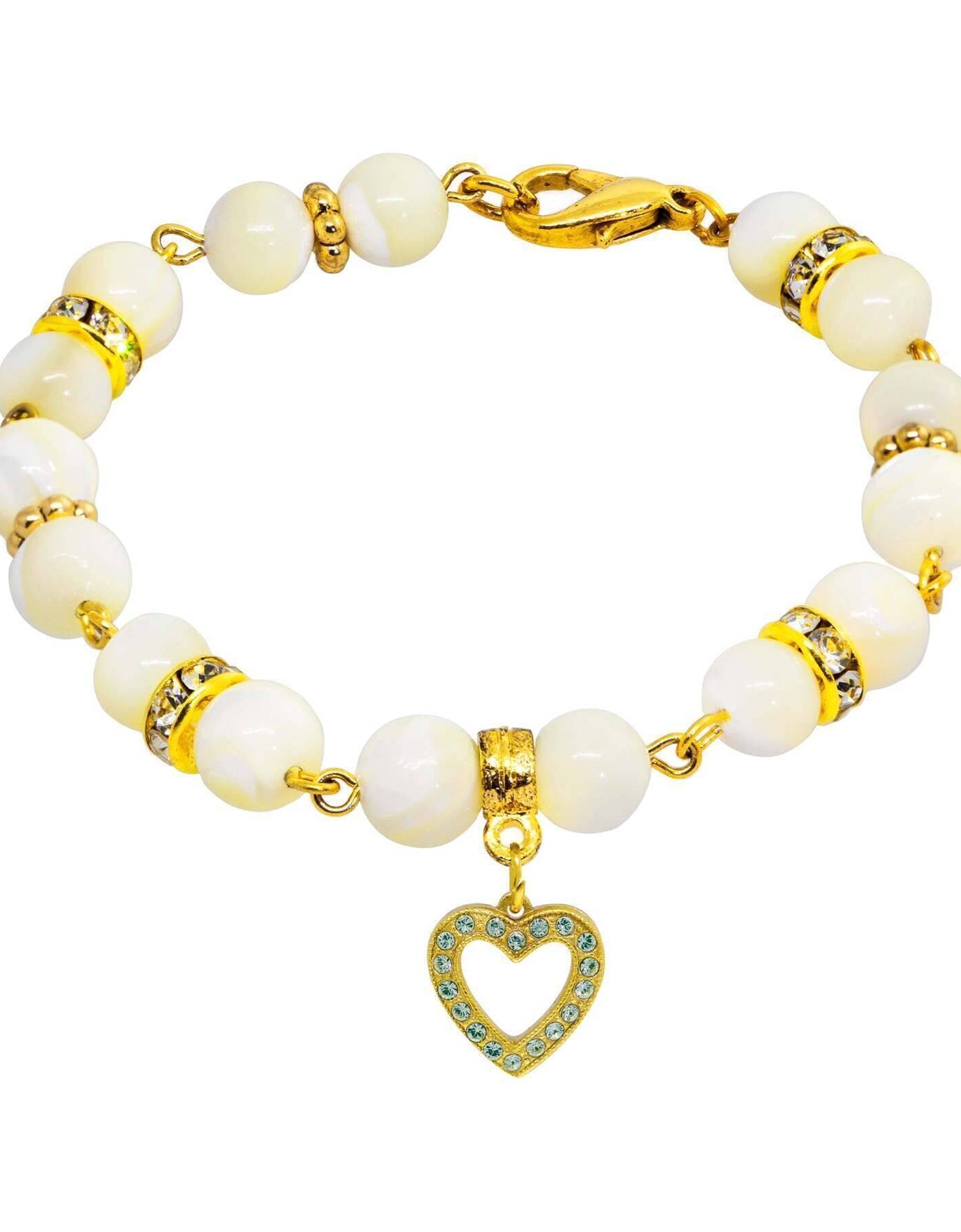 1928 Jewelry Mother of Pearl Crystal Birthstone Heart Charm Bracelet