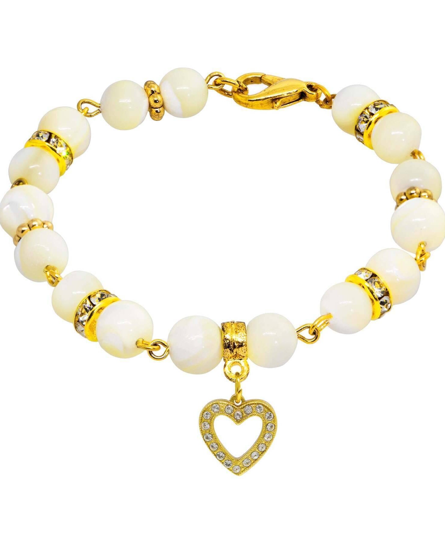 1928 Jewelry Mother of Pearl Crystal Birthstone Heart Charm Bracelet