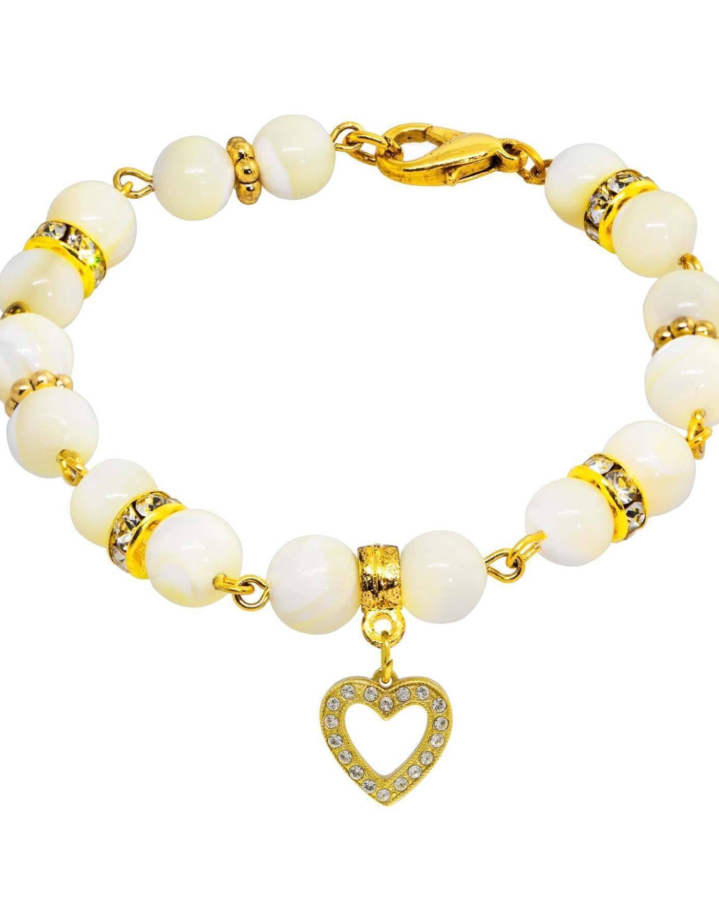 1928 Jewelry Mother of Pearl Crystal Birthstone Heart Charm Bracelet