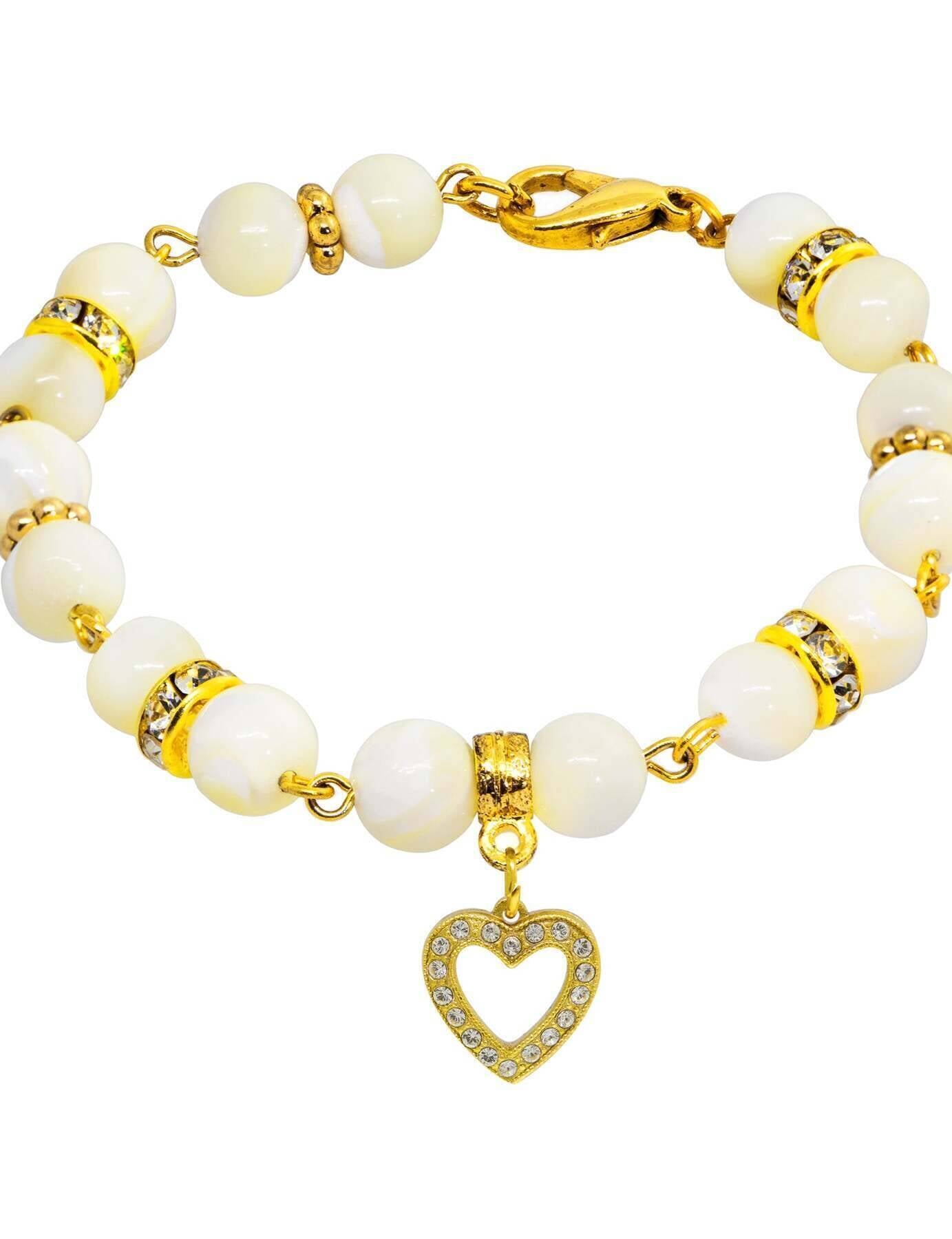 1928 Jewelry Mother of Pearl Crystal Birthstone Heart Charm Bracelet