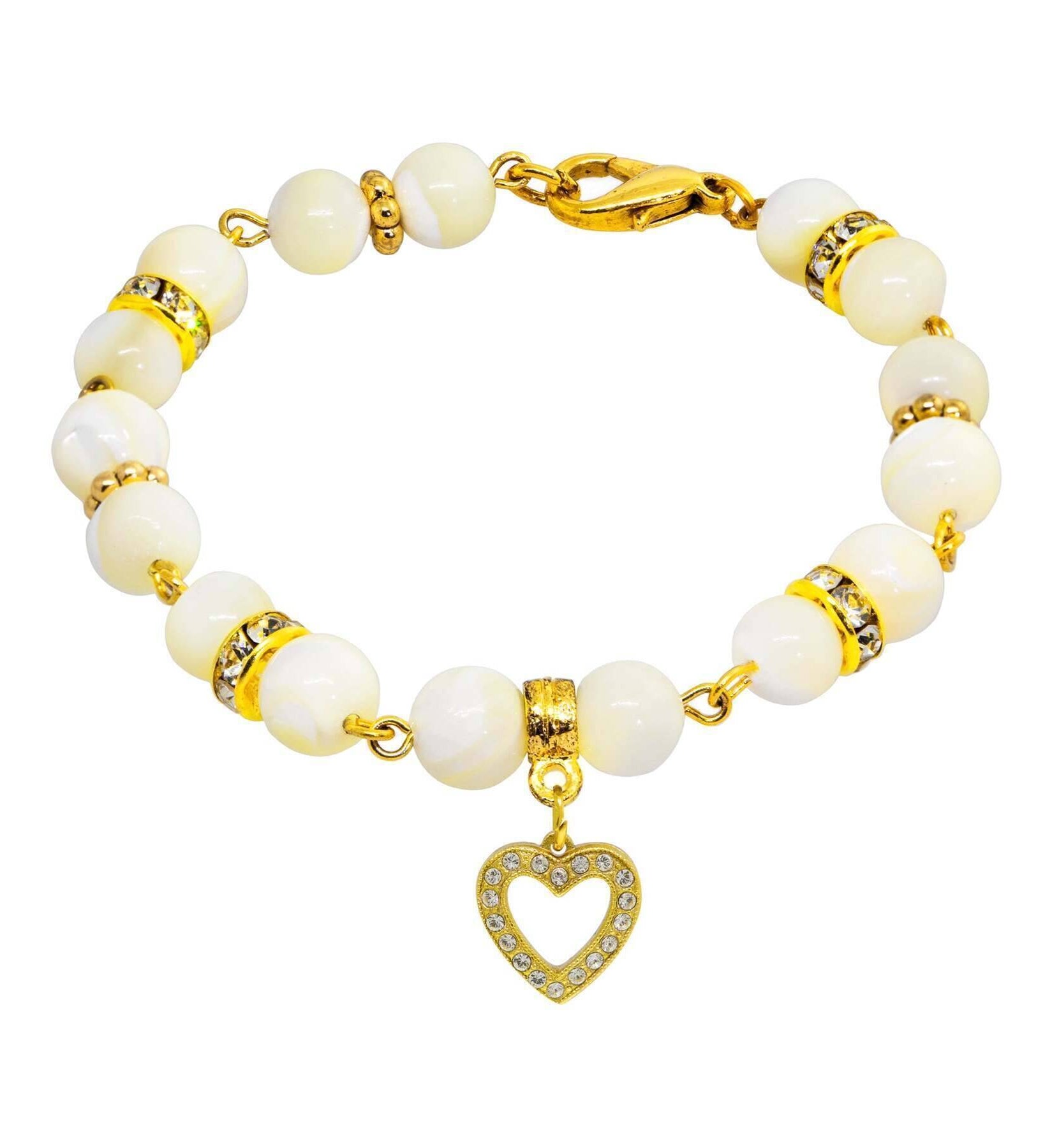 1928 Jewelry Mother of Pearl Crystal Birthstone Heart Charm Bracelet