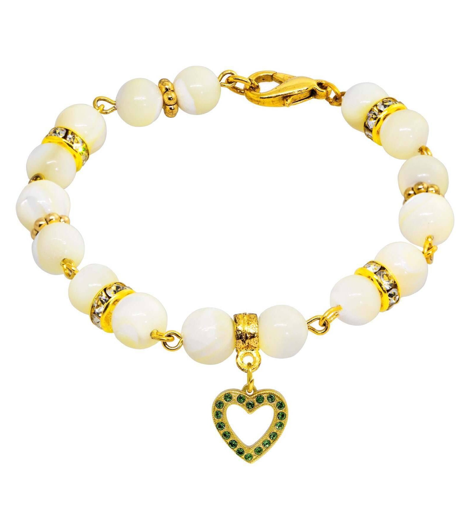1928 Jewelry Mother of Pearl Crystal Birthstone Heart Charm Bracelet