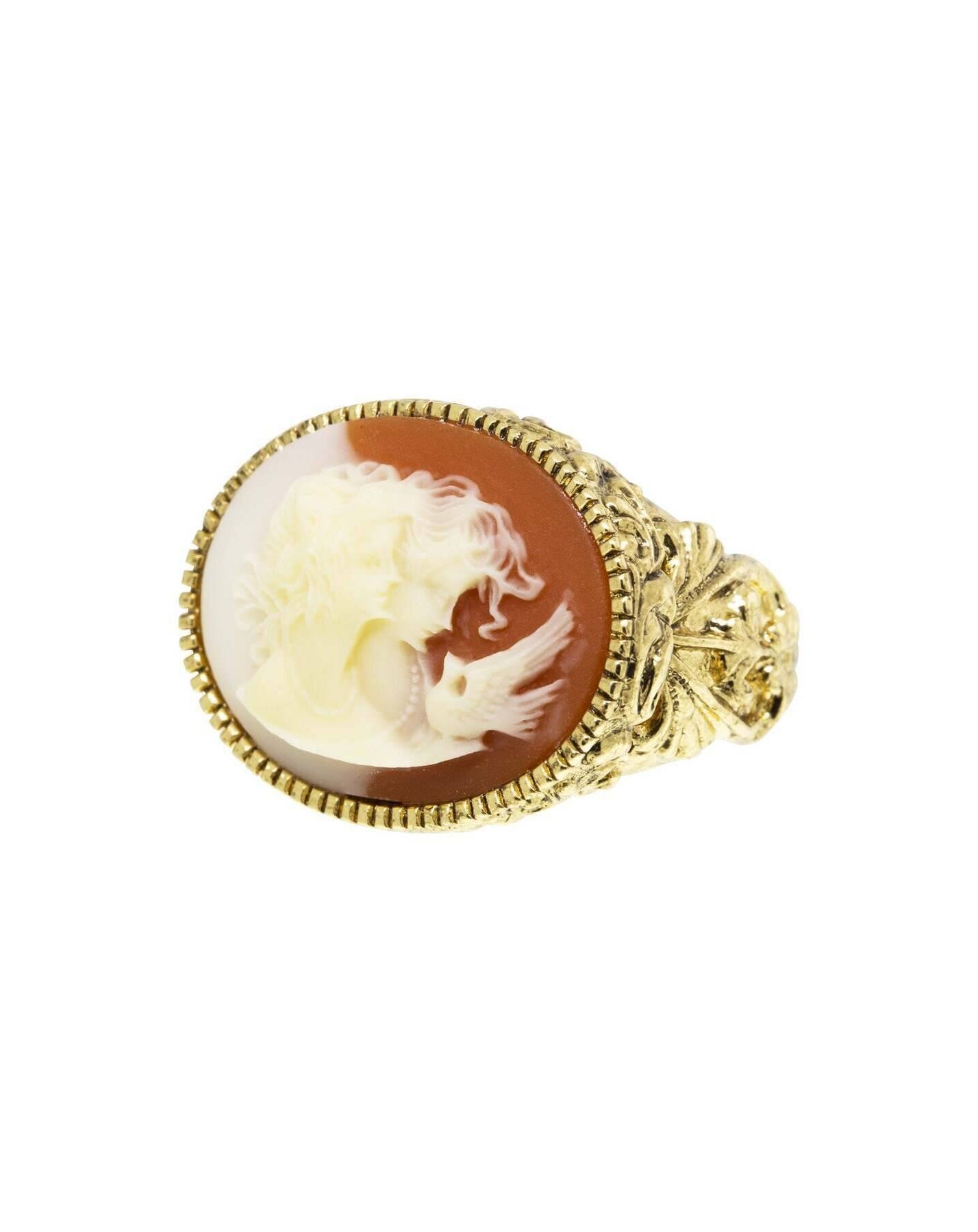 1928 Jewelry Twin Muse And Bird Cameo Ring