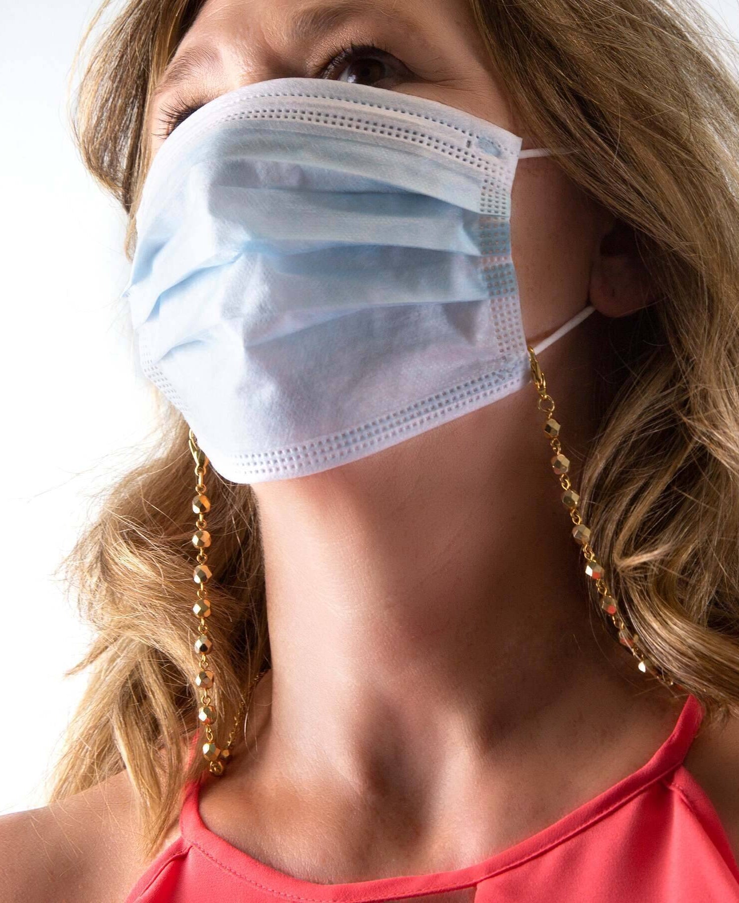 1928 Jewelry Gold Beaded Face Mask Chain Holder 22 Inches