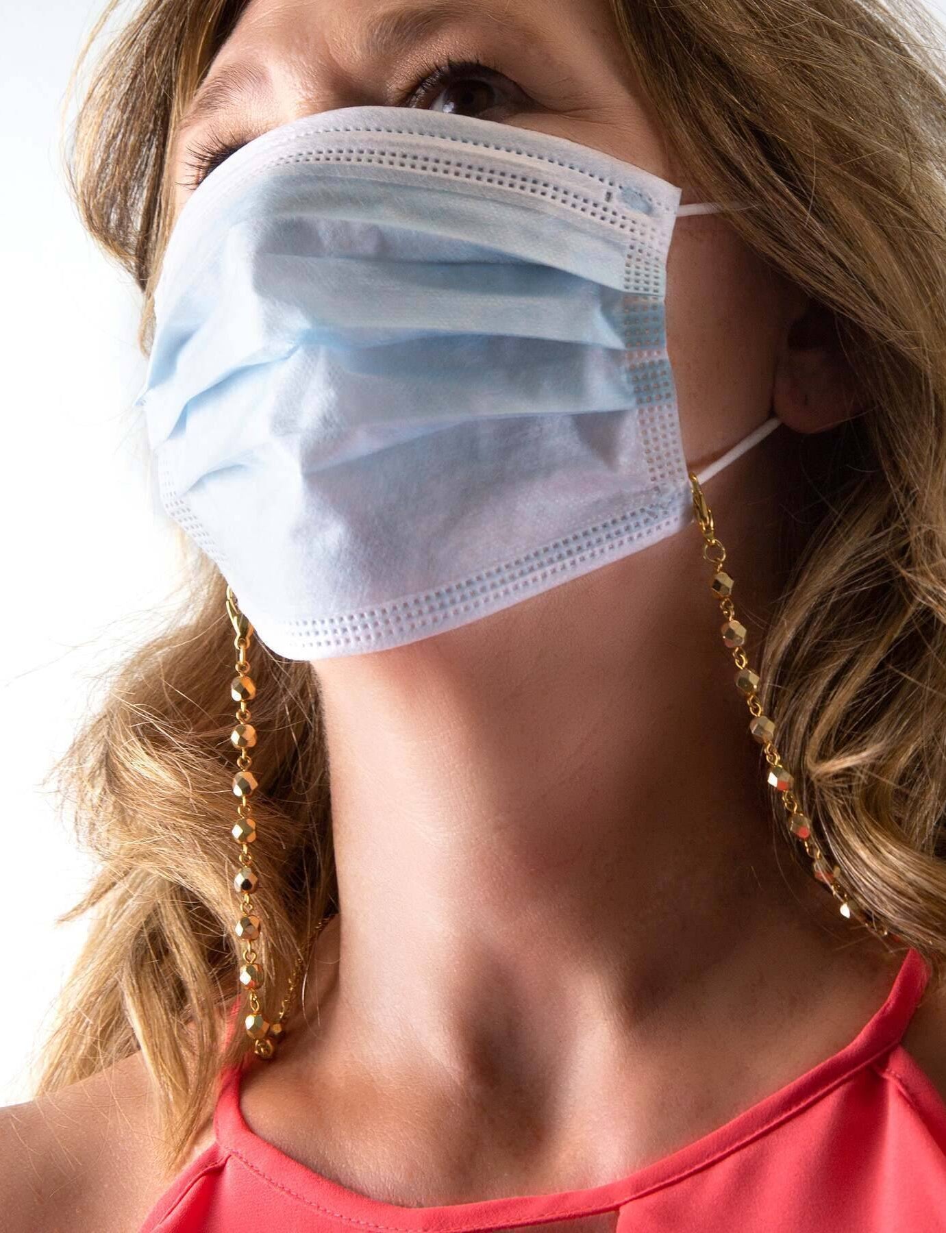 1928 Jewelry Gold Beaded Face Mask Chain Holder 22 Inches