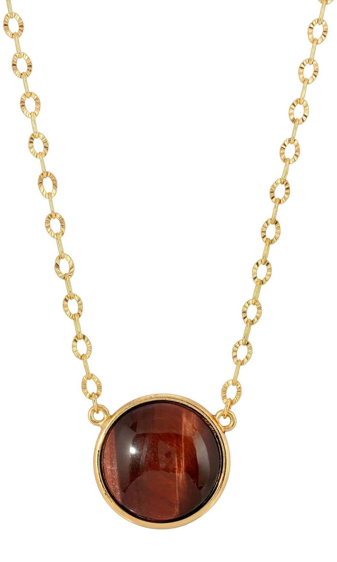 1928 Jewelry Round Cabochon Gemstone Pendant Necklace 16" + 3" Extender