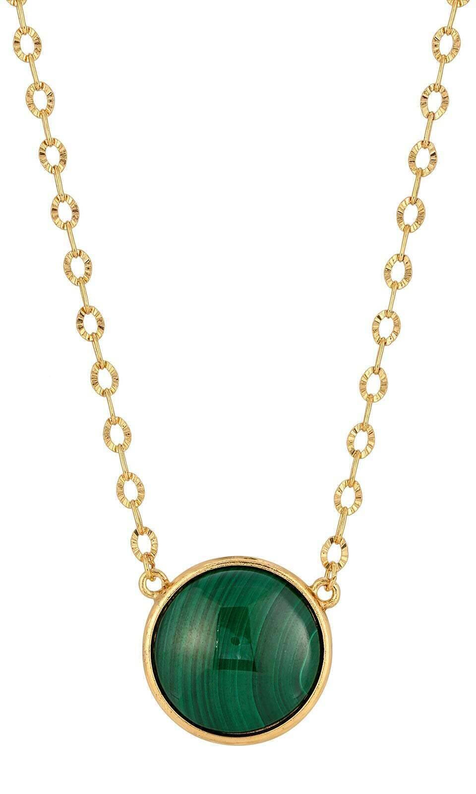 1928 Jewelry Round Cabochon Gemstone Pendant Necklace 16" + 3" Extender