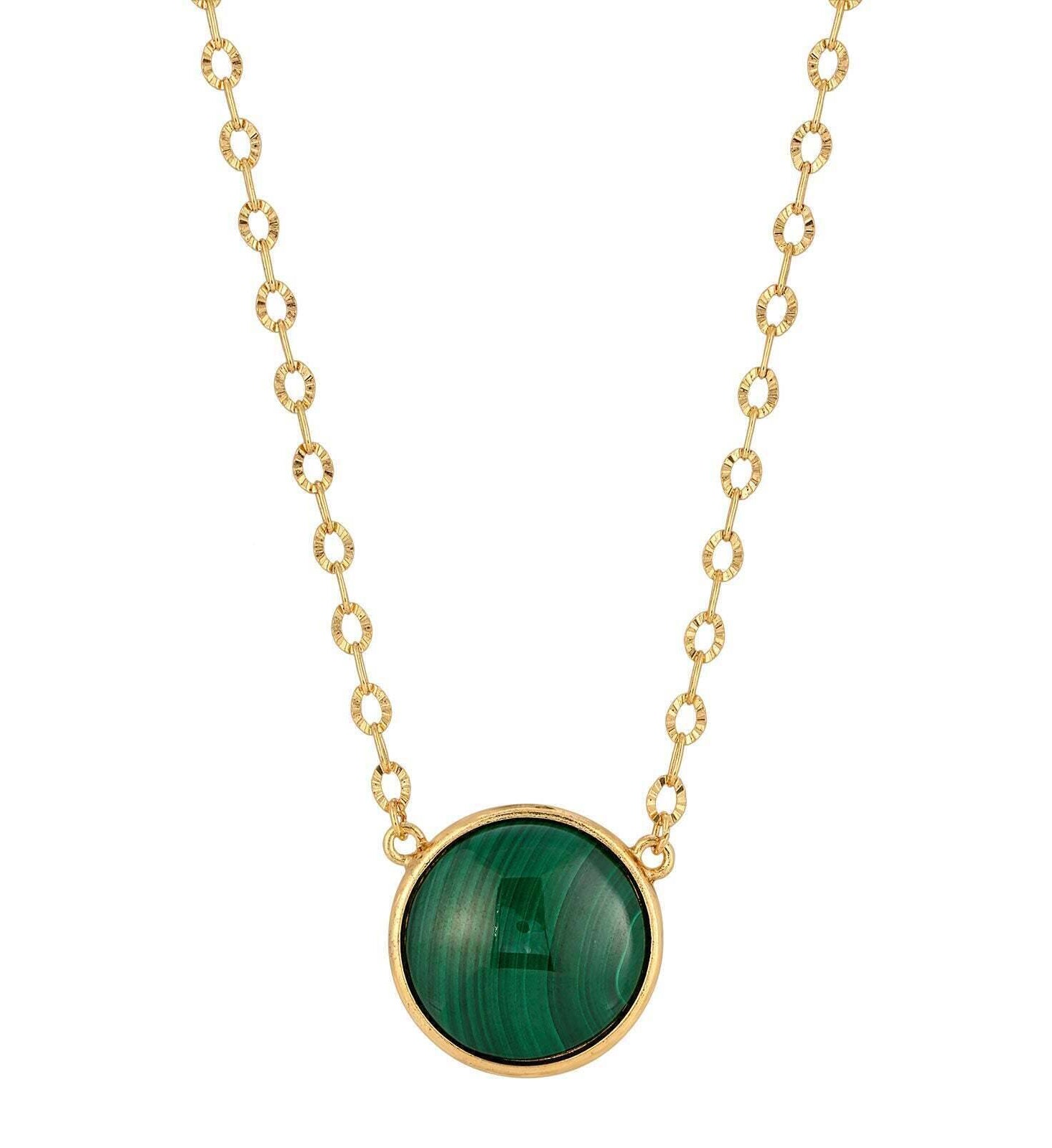 1928 Jewelry Round Cabochon Gemstone Pendant Necklace 16" + 3" Extender